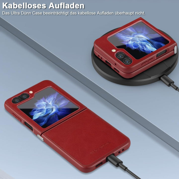 KEZiHOME Handyhülle für Galaxy Z Flip 5 Hülle, Echtleder Flip Z 5 Cover [Kamera&Display Schutzfolie]