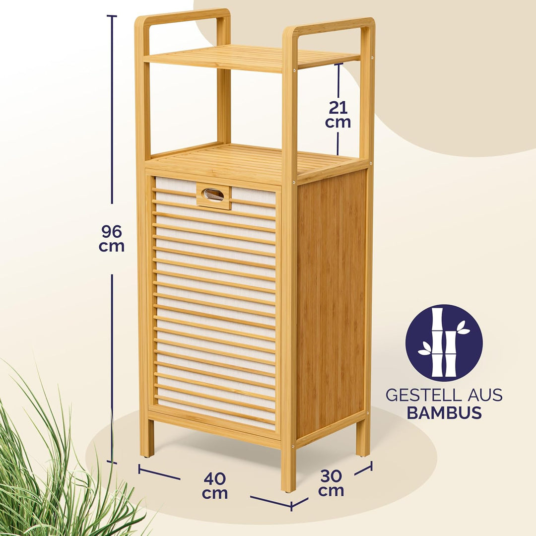 Casaria® Badregal mit Wäschekorb 40 L Wäschesammler Bambus Holz Wäschesack Herausnehmbar 96x40x30cm