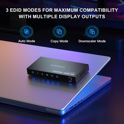 HDMI 2.1 Splitter 8K 60Hz, AVIDGRAM HDMI Splitter 1 in 2 Out mit Auto, Copy, Downscaler EDID Mode, 2