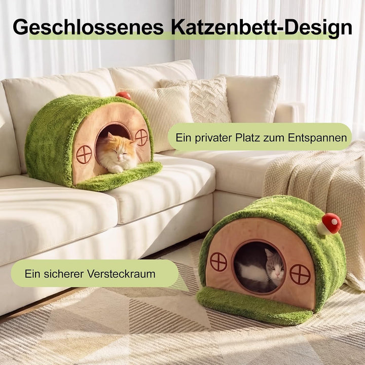 Baumhöhle Katzenbett, Katzenhöhle Indoor mit Pilzglocke | Katzenhaus mit Geborgenheit, waschbares Sa