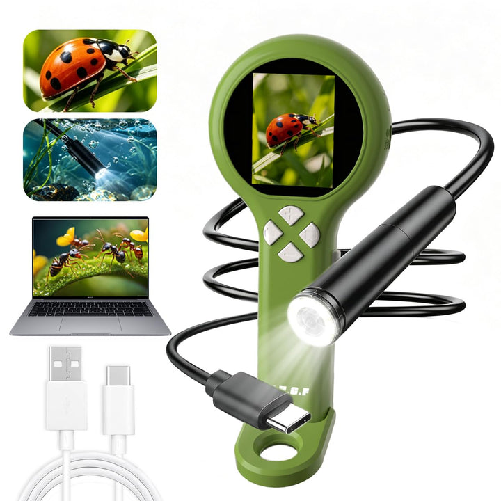 2-in-1 Mikroskop für Kinder mit Endoskop-Kabel, digitales Taschenmikroskop bis 500x Vergrösserung, H