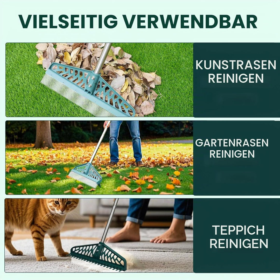 YEELOR Kunstrasenrechen Innovatives zweiseitiges Rechen, 152,4 cm Verstellbarer Griff für Kunstrasen