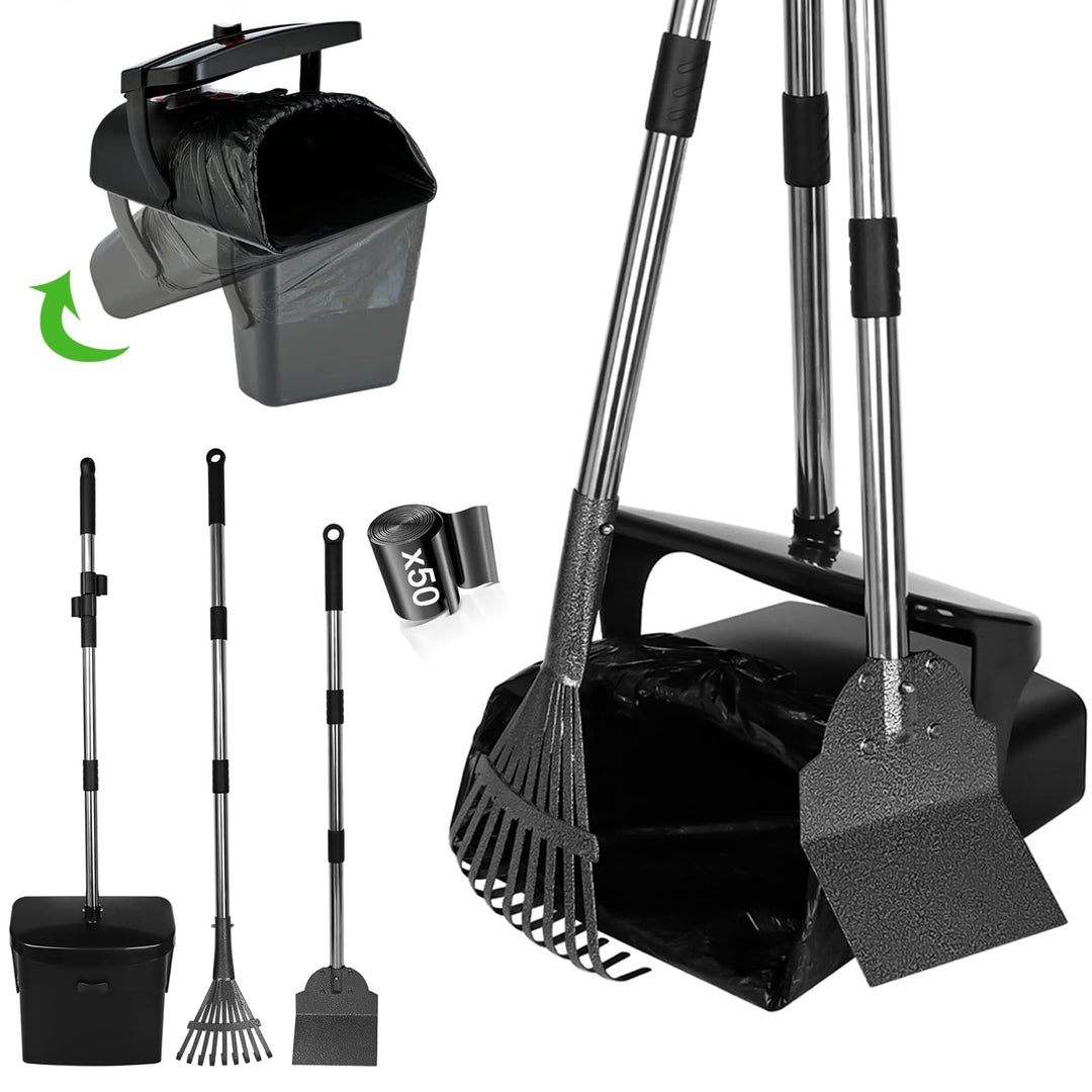 3-in-1 Edelstahl Hundekotschaufel Set für Garten &amp; Hof | Langer Griff, Rückenschonend. Geruchsreduzi