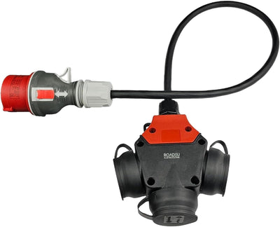 RoadEu CEE Starkstrom Adapter, CEE Stecker 16A, 380V auf 220V Adapter, 3X 220V Schuko Kupplung, 5x2,
