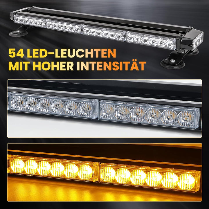 26,5" 54 LED Stroboskop-Lichtleiste, doppelseitig blinkend, hohe Intensität, Kfz-Warnung, Notfall, S