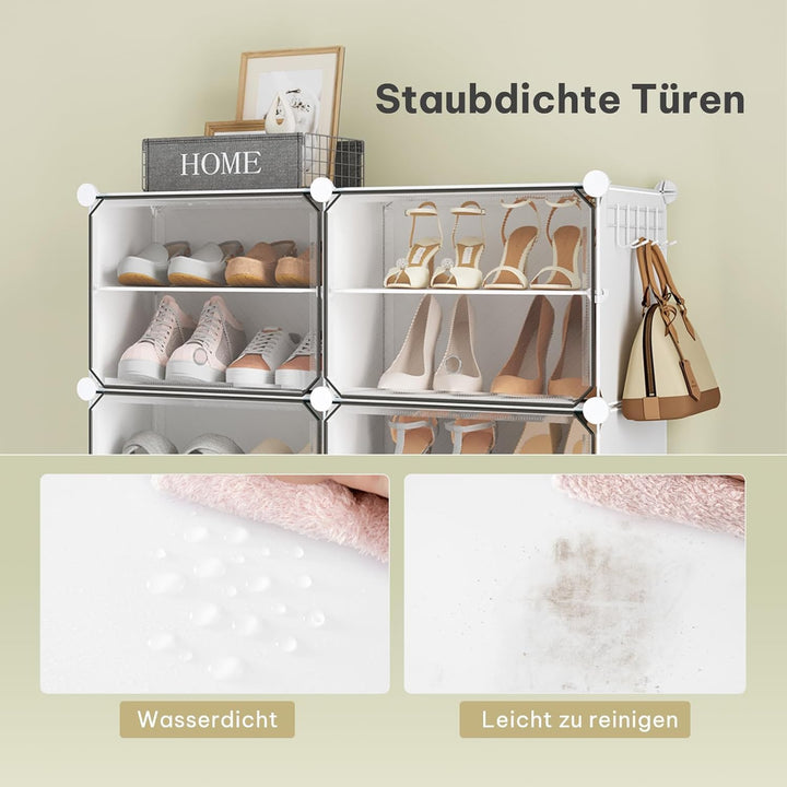 WOLTU Schuhregal, Schuhschrank mit 12 Fächern, Platzsparend, Mit Haken, Schuhablage Kunststoff, für