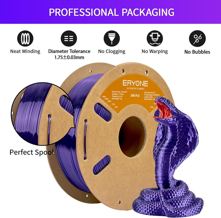 ERYONE Seiden PLA Filament 1.75mm, PLA Seiden Filament für 3D Drucker, 1.75mm +/- 0,03 mm, 1kg /Spul