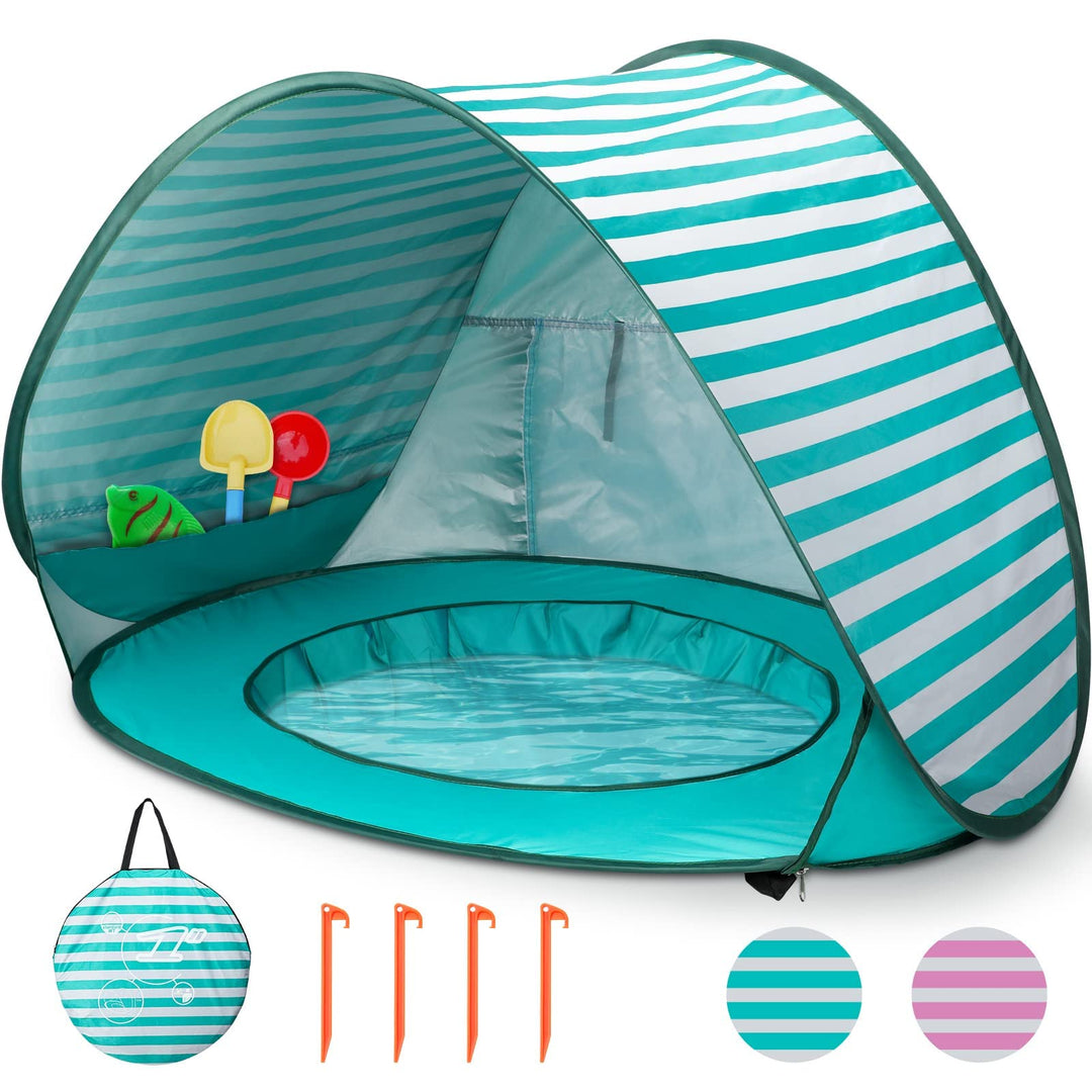 Strandmuschel Baby Pop Up Strandzelt, Baby Strand Zelt mit Mini Pool Tragbar Pop Up Baby Strandzelt