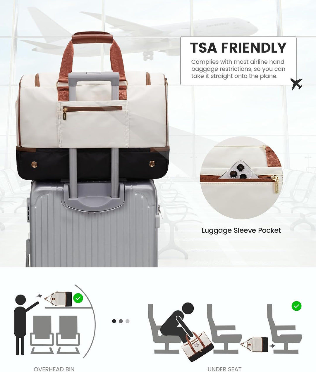 LOVEVOOK Weekender Gross Reisetasche, 50L Travel Duffle Bag Reisetaschen mit Kulturtasche, Schuhfach