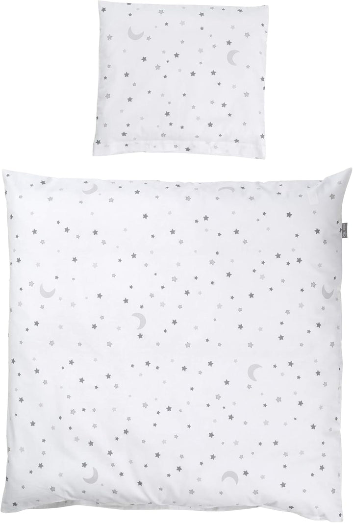 roba Babybettwäsche 80 x 80 cm - Sternenzauber grau - Wiegenbettwäsche Baby Set 2 teilig - Decken &