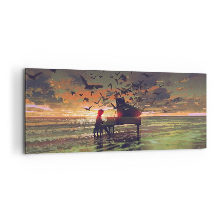 Panorama Bilder auf Leinwand 100x40cm Leinwandbild mit Rahmen Klaviermusik Gross Wanddeko Bild Schla