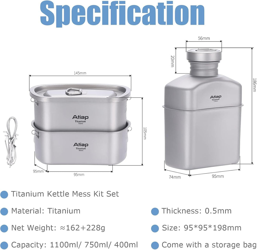 Titan Canteen Sauerei-Set mit Wasserflaschentopf, ultraleicht, tragbar, 1100 ml Topf mit 750 ml und