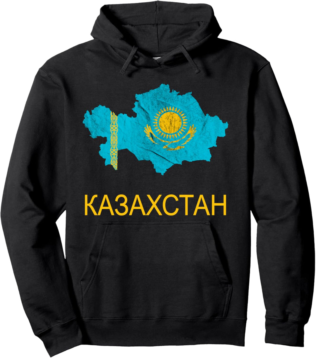 Kasachstan Karte Umriss Kazak Kasachische Flagge Kasache Pullover Hoodie