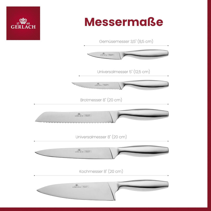 Gerlach Fine Messerblock Messerset Küchenmesserset 5 Messer Aus Edelstahl Küchenmesser im Buchenholz