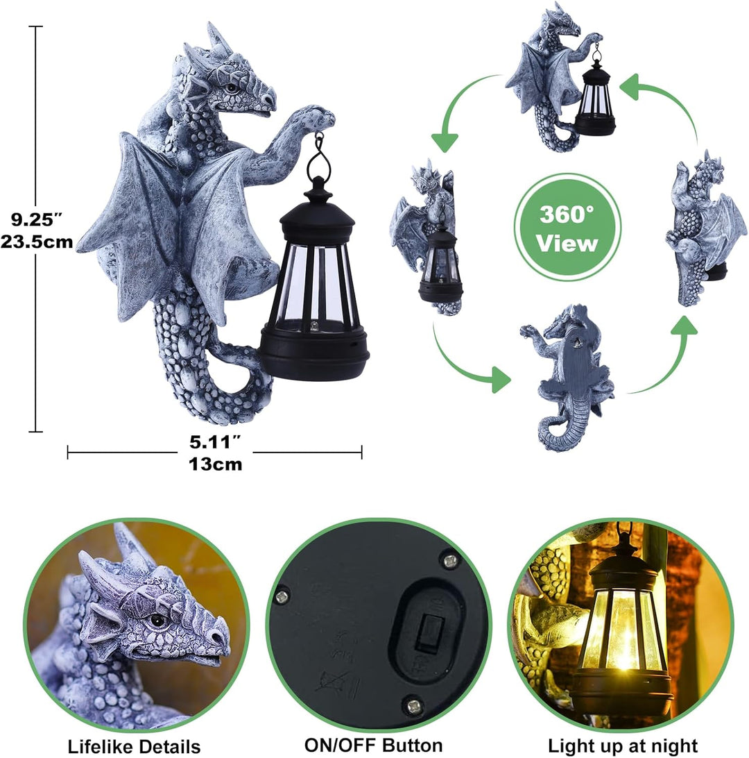 Yeomoo Drachen Figuren mit Solarlampen Baumstamm Gartendeko für Draussen: Lustige Drachen Gartenfigu