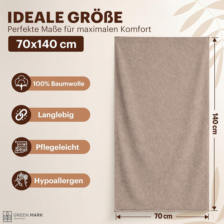 NatureMark 4er Pack Duschtücher, Grösse 70x140cm, Sand/Beige, 100% Baumwolle, Sand/Beige