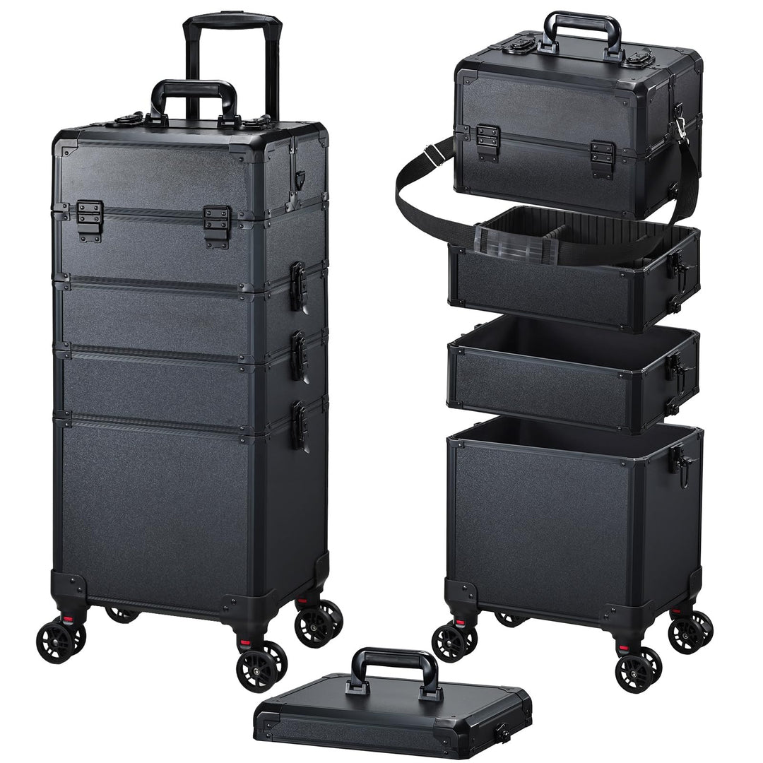 Kosmetikkoffer Alu Beauty Case 5 in 1 Kosmetik Trolley Rollkoffer Make up Koffer Gross Schminkkoffer