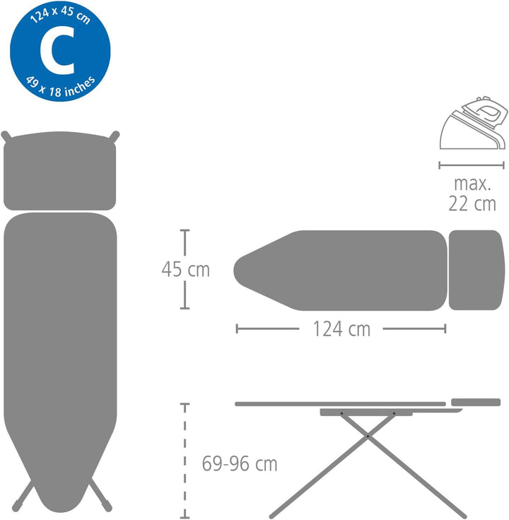 Brabantia - Bügelbrett C PerfectFlow - für Dampferzeuger - XL-Dampfbügeltisch Innovativem, dreilagig