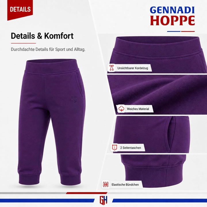 Gennadi Hoppe Damen 3/4 Trainingshose Sporthose kurz Hose Sport &amp; Fitness Shorts S Lila (Purple), S