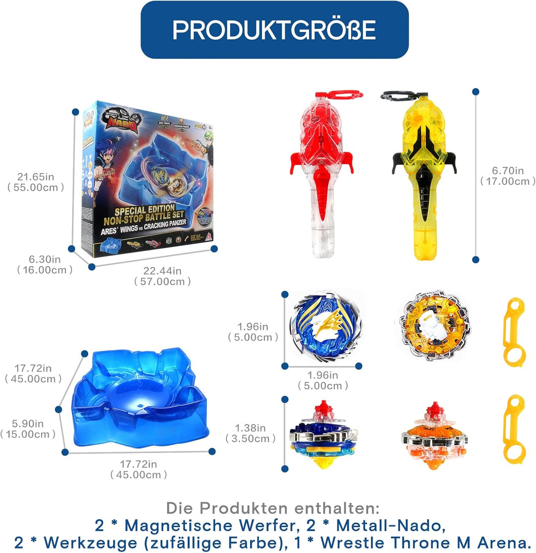 INFINITY NADO Non Stop Battle Arena Set, Packung mit 2 Tops von ARE'S Wings und Cracking Panzer, Kre