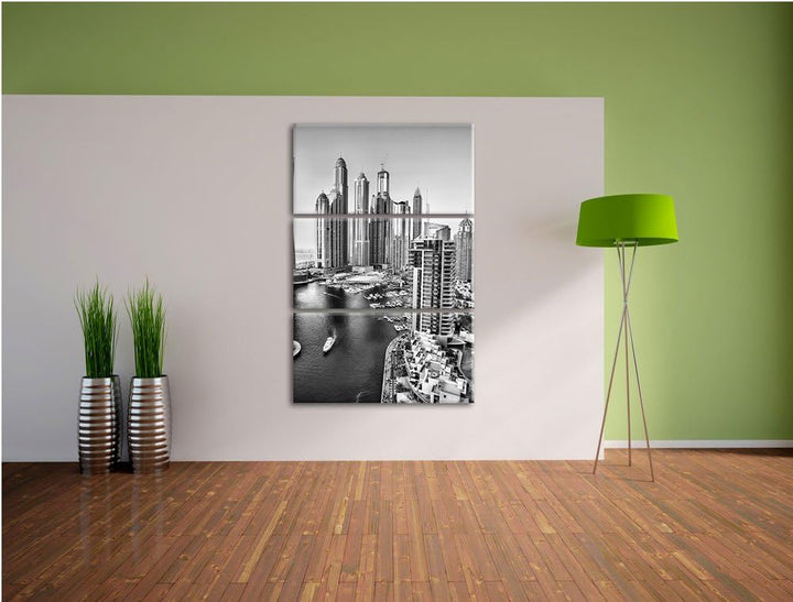 Pixxprint Monocrome, Dubai Metropole 3-Teiler Leinwandbild 120x80 Bild auf Leinwand