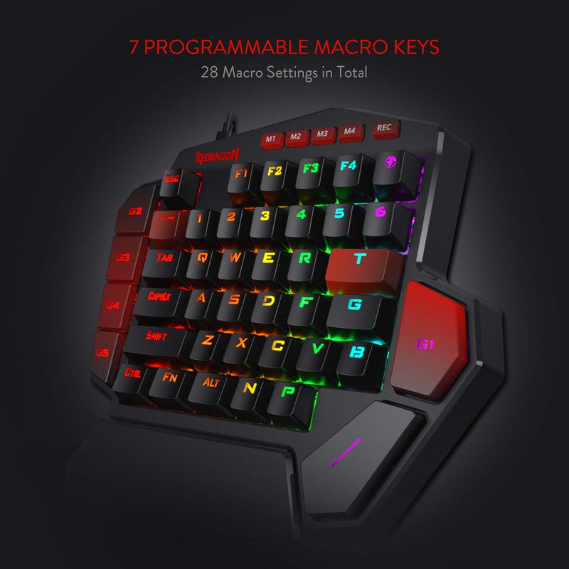 Redragon K585 DITI Einhand RGB Mechanische Gaming-Tastatur, Braune Schalter, Typ-C Professionelle mi