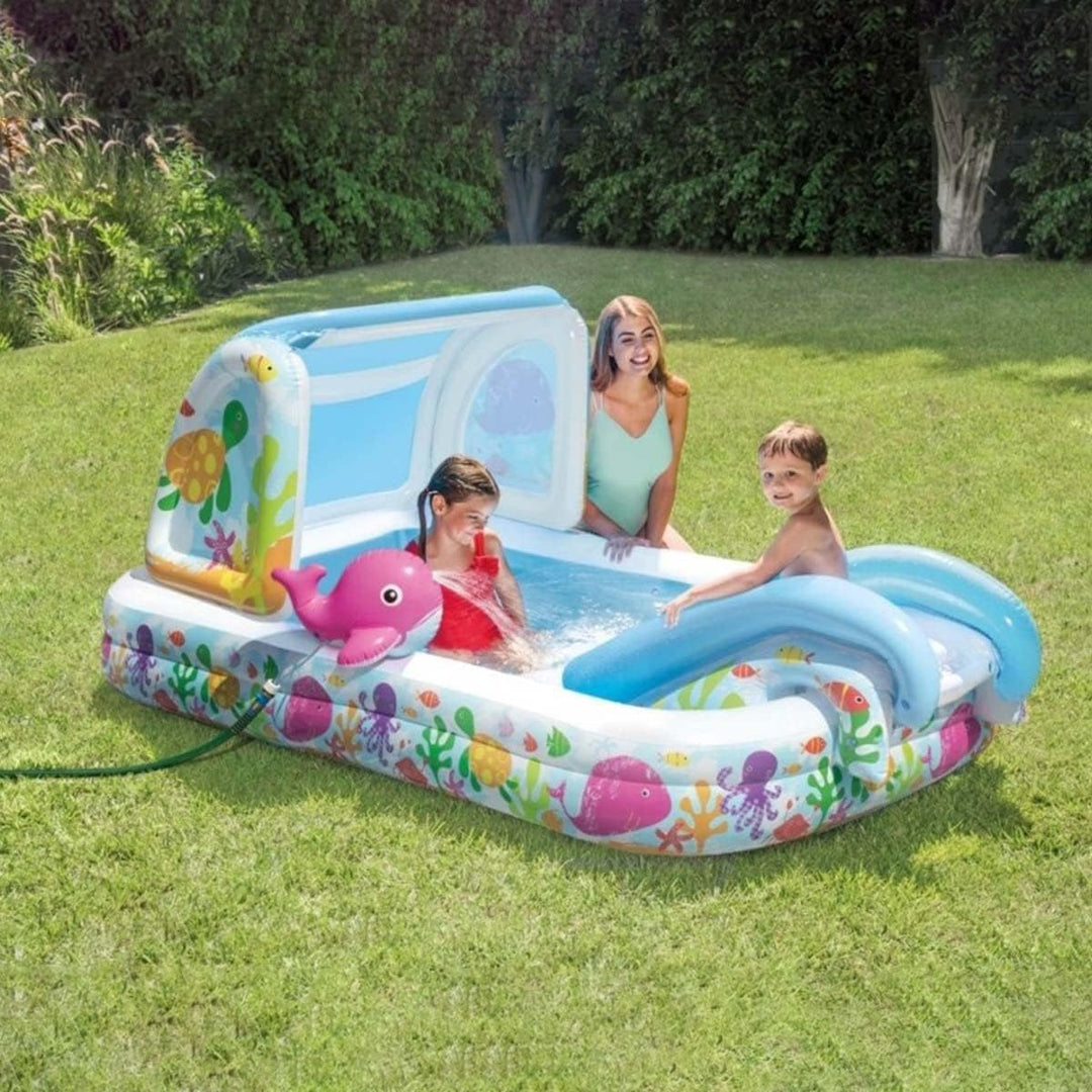 Intex 57447NP - Aufblasbarer Play Center Rosa Wal &amp; Freunde, Vinyl, Mehrfarbig, 229x147x107 cm