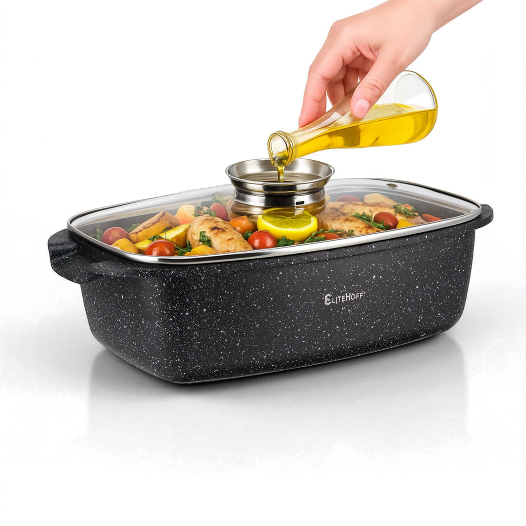 EliteHoff Bräter Induktion mit Deckel 6,5 L – Aluguss Bratentopf, Ofenfester Bräter, Universalbräter