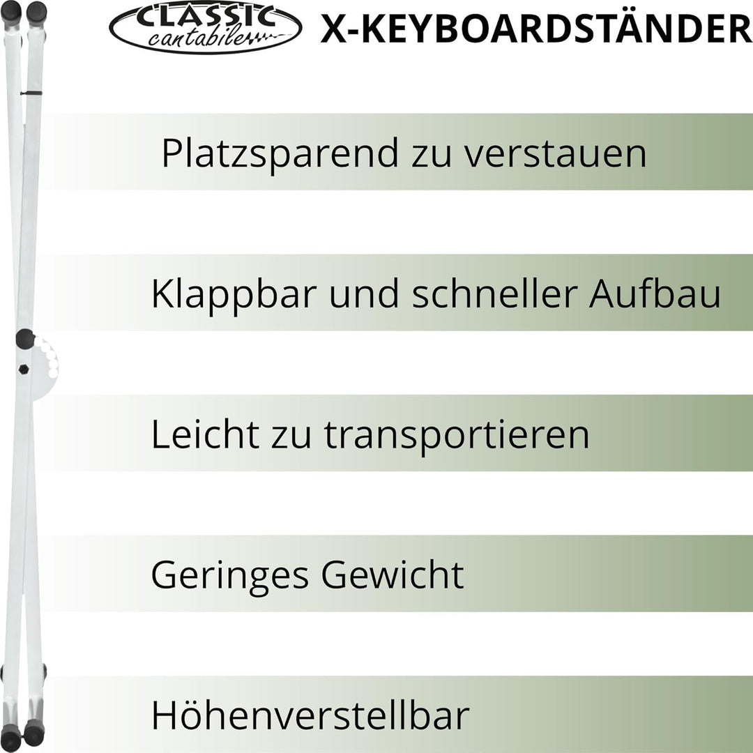 Classic Cantabile X-Keyboardständer (höhenverstellbar in 5-Stufen, klappbar, zerlegbar, stabil) Weis