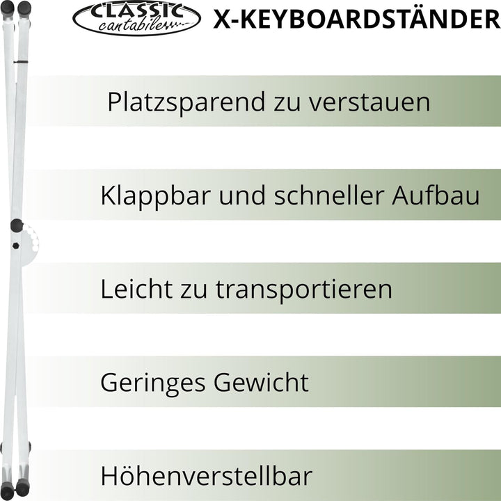 Classic Cantabile X-Keyboardständer (höhenverstellbar in 5-Stufen, klappbar, zerlegbar, stabil) Weis
