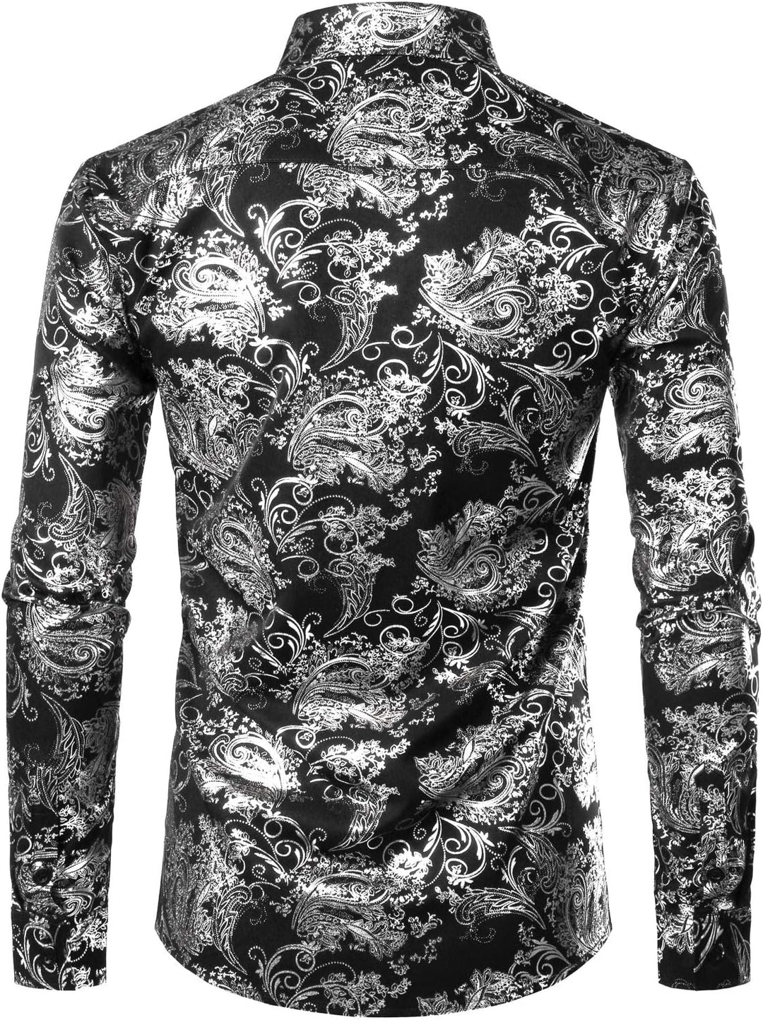 PARKLEES Herren Luxus Paisley Gemustert Golden Glänzend Slim Fit Freizeithemd S Schwarz Silber, S Sc