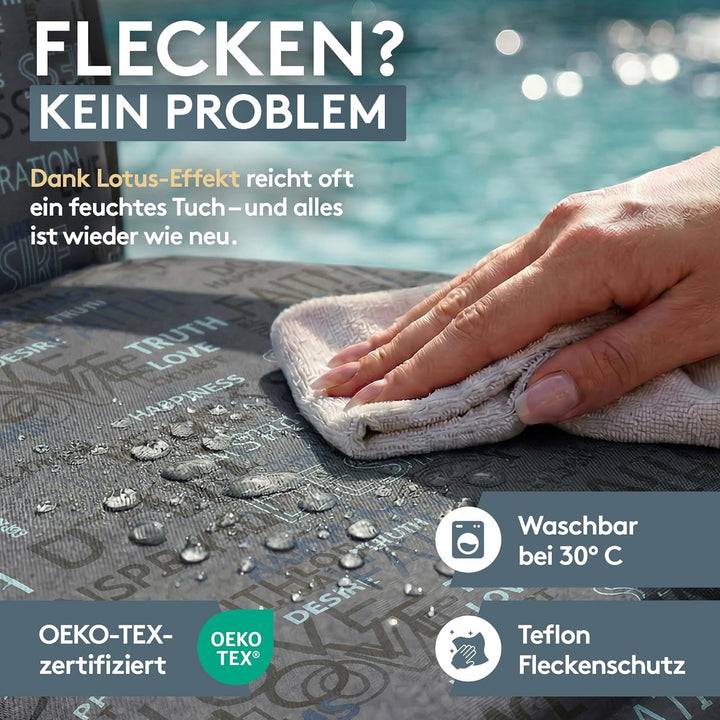 LILENO HOME Gartenstuhl Auflagen als [2er Set - Niedriglehner] in Letters Anthrazit - Bequeme Liegen