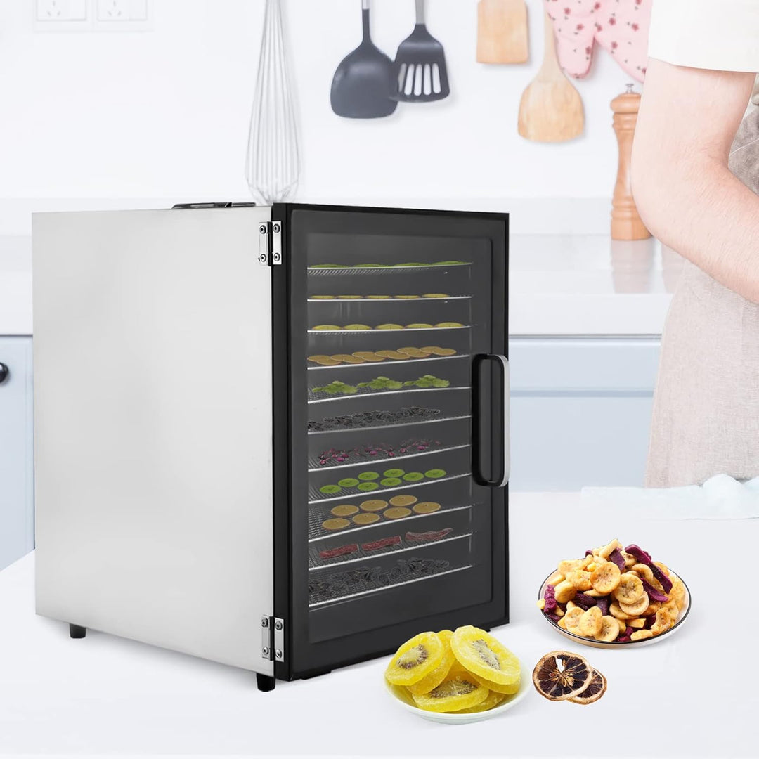 Lebensmittel-Dörrautomat aus Edelstahl, 800W Dörrgerät mit 12 Einschüben, 30-80°C Temperaturregelung