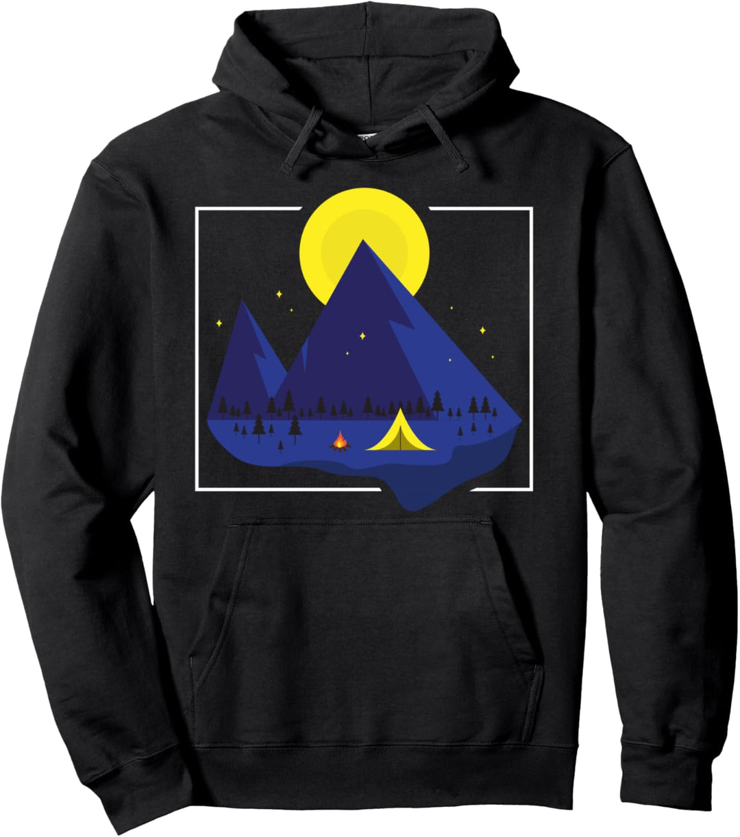 Zelten Zelt Campen Mond Lagerfeuer Natur Hoodie Pullover Hoodie