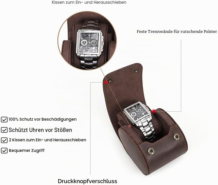 Hiram Echtes Leder 1 Uhr Reiseetui Rolle Handgefertigte uhrenetui reise Uhrenbox uhrenrolle echtlede