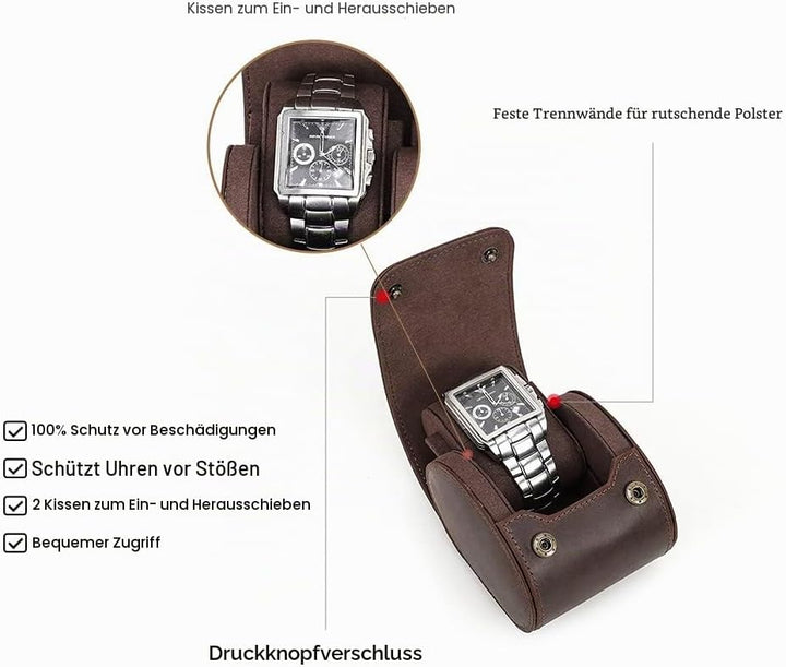 Hiram Echtes Leder 1 Uhr Reiseetui Rolle Handgefertigte uhrenetui reise Uhrenbox uhrenrolle echtlede