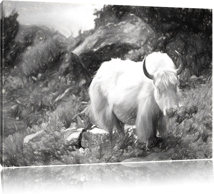 Pixxprint Schönes Yak Himalaya Kunst als Leinwandbild/Grösse: 100x70 cm/Wandbild/Kunstdruck/fertig b