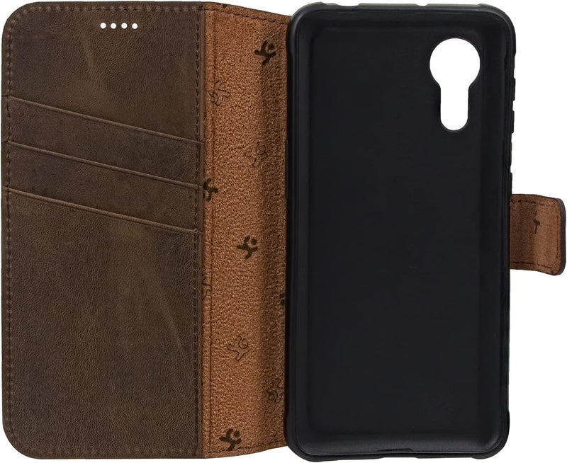 Suncase Book-Style Hülle kompatibel mit Samsung Galaxy Xcover 5 Leder Tasche (Slim-Fit) Lederhülle H