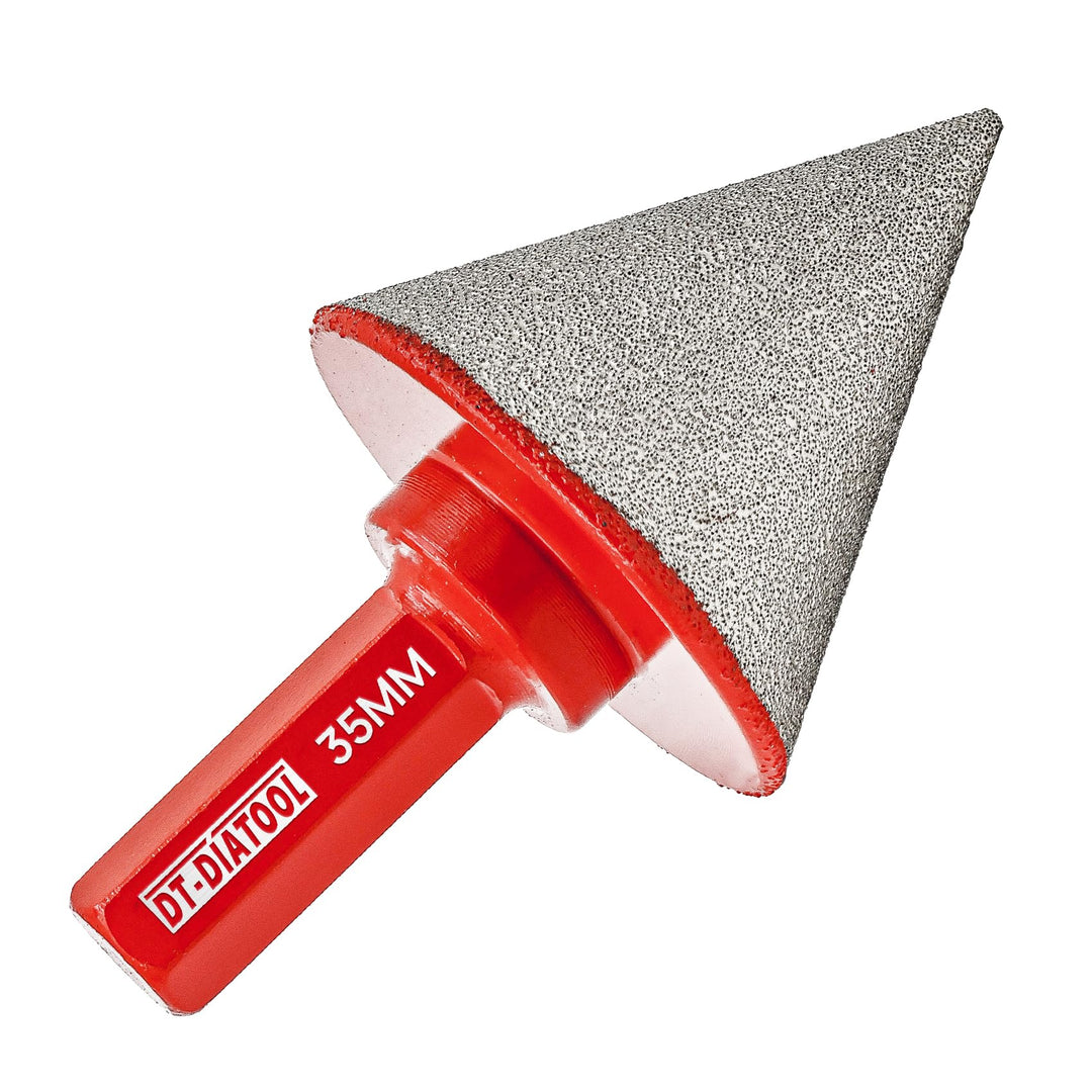 DT-DIATOOL Diamant-Abschräg-Fasen-Bits – Diamant-Kegelsenker-Bohrer 35 mm mit Sechskantschaft zur Ve