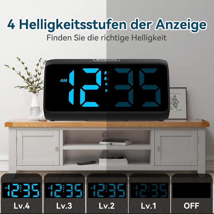 Netzu Lauter Wecker für Tiefschläfer, Digitalwecker mit LED Display, Doppelalarm, 5 Helligkeitsdimme