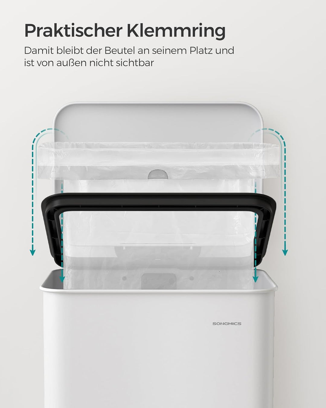 SONGMICS Mülleimer Küche, 40 Liter Abfalleimer, grosser Tretmülleimer, mit Deckel, aus Stahl, Softcl