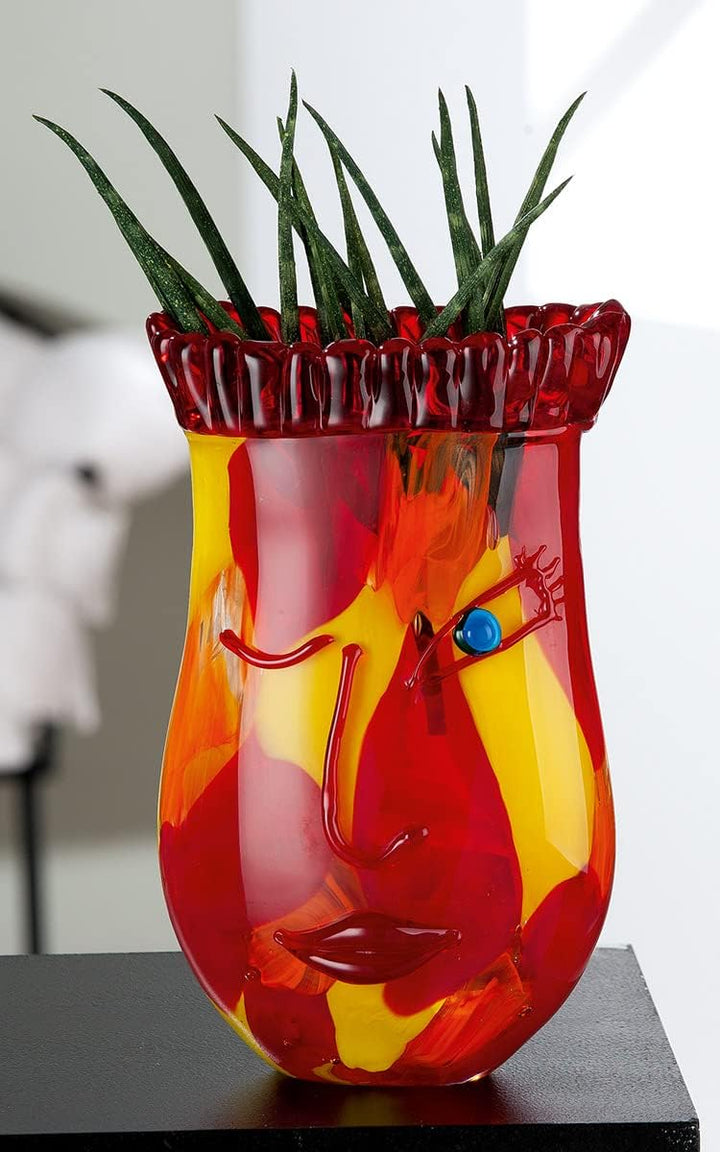 Glas Art Vase Dekovase Gesichtsvase - Deko Wohnzimmer - Geschenk für Frauen Geburtstag - Farbe: rot