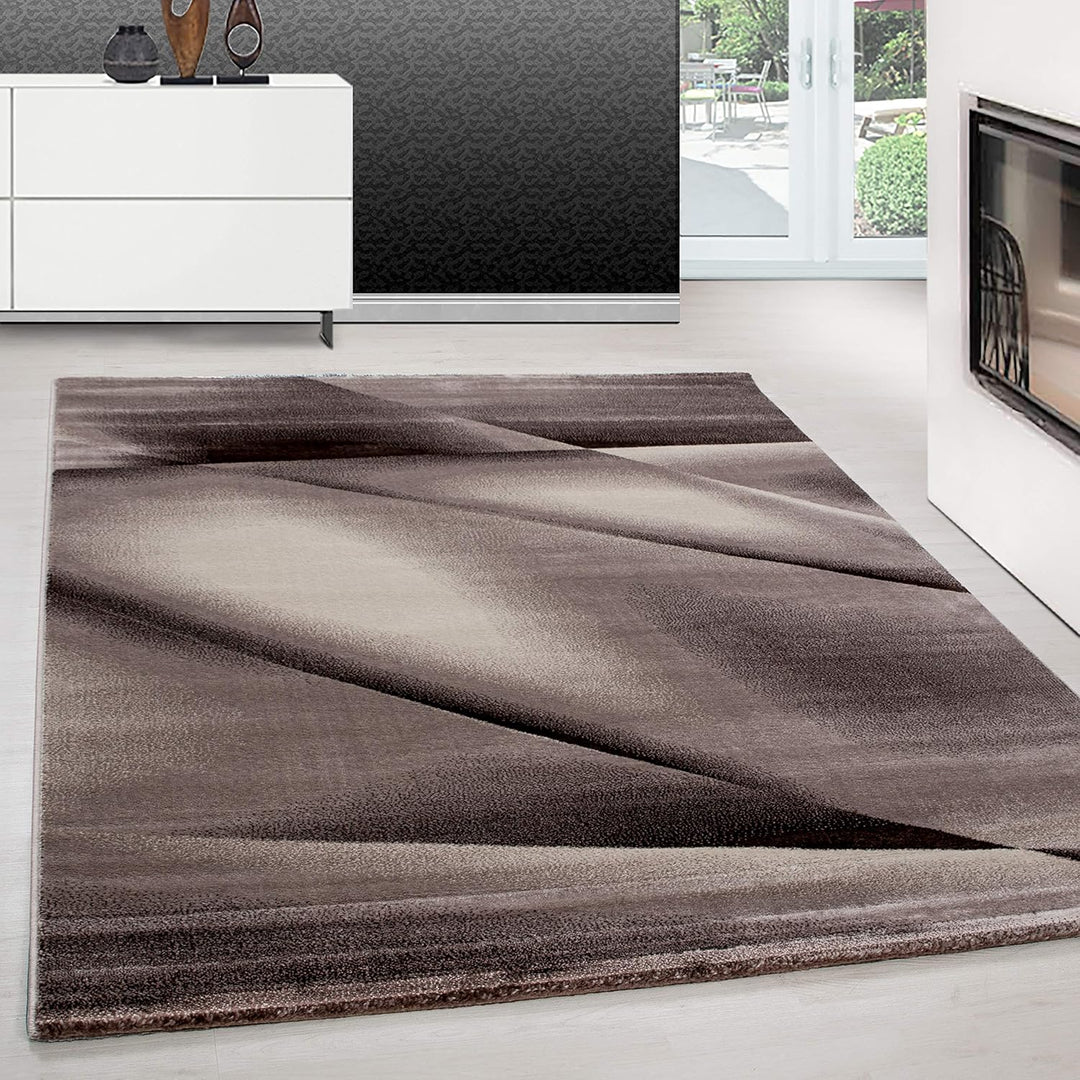 Teppium Moderner Kurzflor Teppich Läufer Flur 80 x 150 cm Braun - Flauschiger Teppich Waschbar, Abst