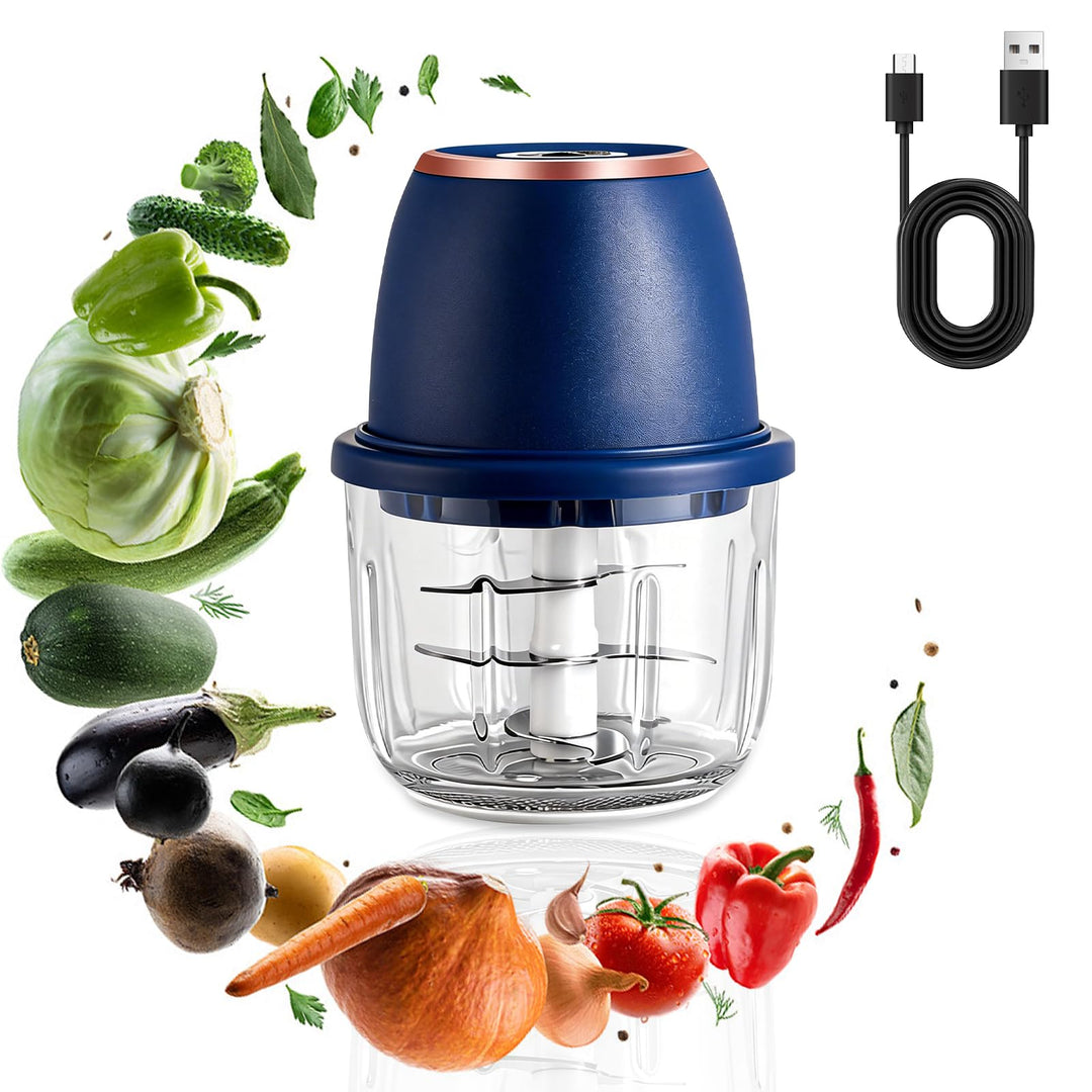 Zerkleinerer Küche Elektrisch 350 ml Glasbehälter, Zwiebel Zerkleinerer Elektrisch mit 6 Edelstahlkl
