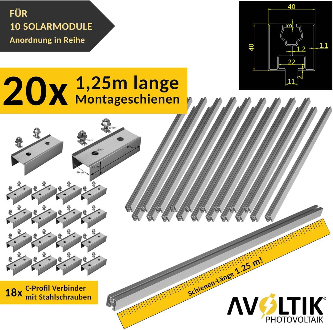 Avoltik Solar Halterung Ziegeldach I Set für 10 PV Module 30-45mm I Solarmodul Halterung Balkonkraft