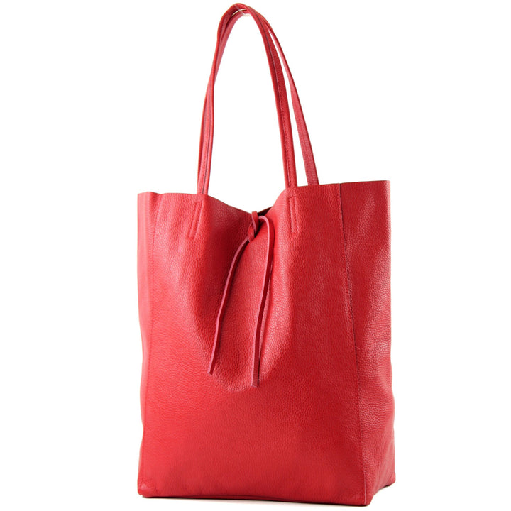 modamoda de T163 Damen Leder Shopper Schultertasche, handmade in Italy Rot2021, Rot2021