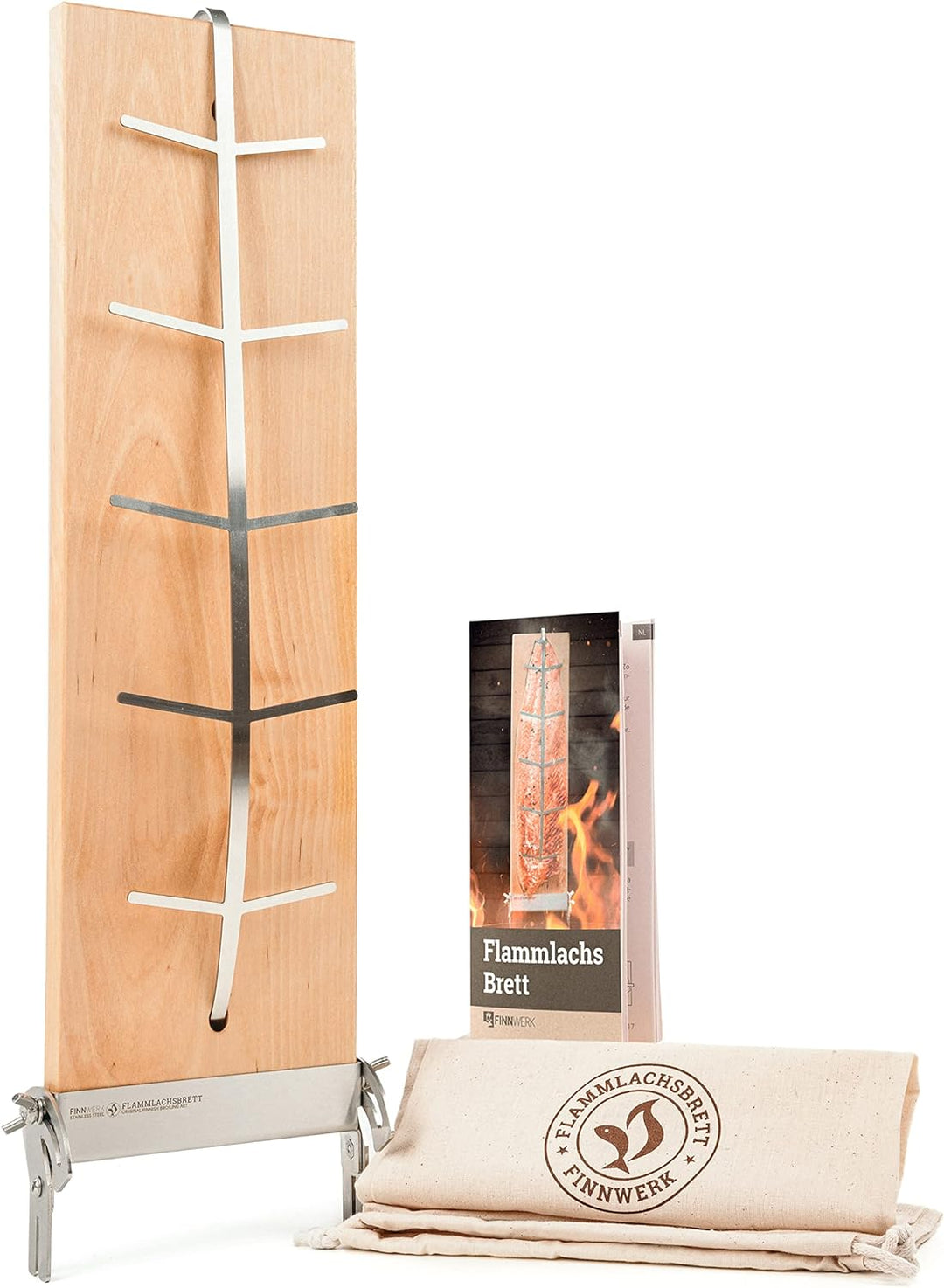 FINNWERK Flammlachsbrett - Flammlachsbretter mit Halterung aus Edelstahl - Perfekte Lachsbretter zum