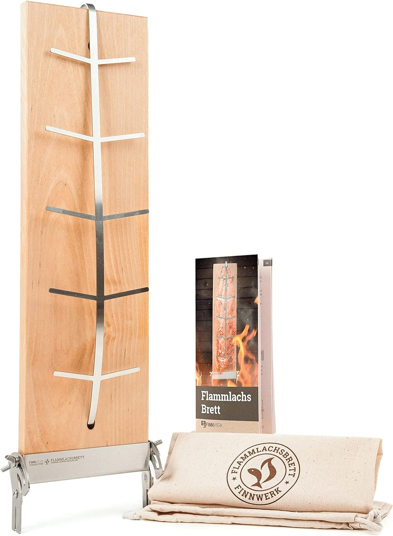 FINNWERK Flammlachsbrett - Flammlachsbretter mit Halterung aus Edelstahl - Perfekte Lachsbretter zum