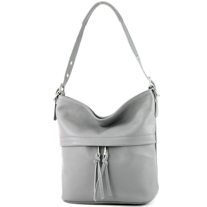 modamoda de - T178 - ital. Umhängetasche Schultertasche aus Leder Telegrau, Telegrau