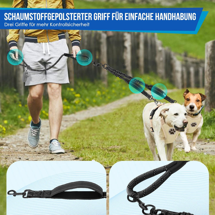 Eyein Doppelleine für 2 Hunde, Hundeleine für kleine und mittelgrosse Hunde, Flexible und reflektier